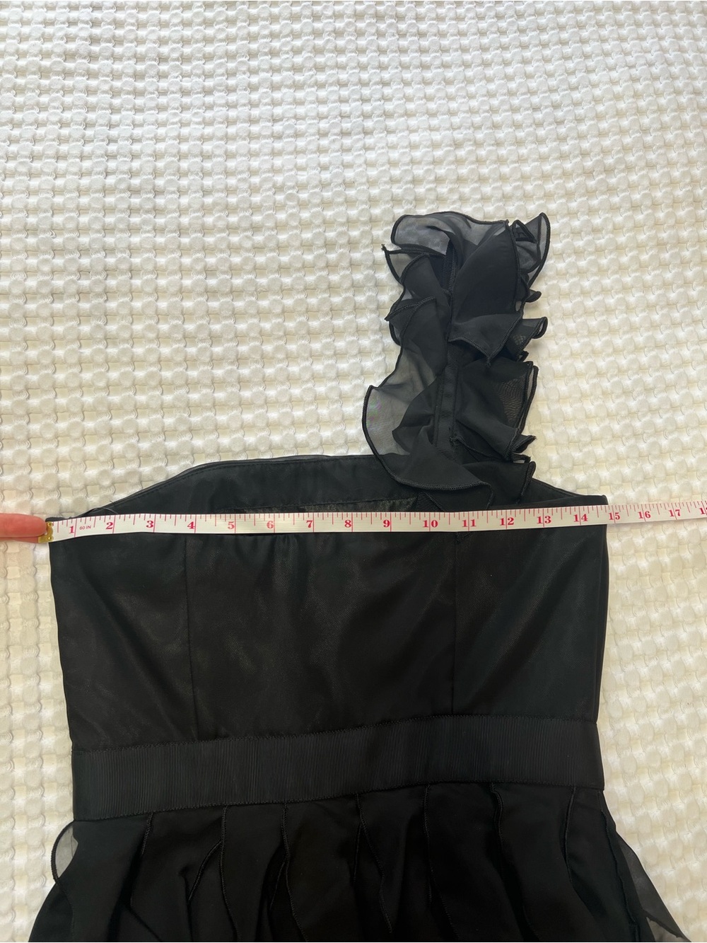 White House Black Market Black One-Shoulder Ruffle Cocktail Dress - Picture 8 of 14